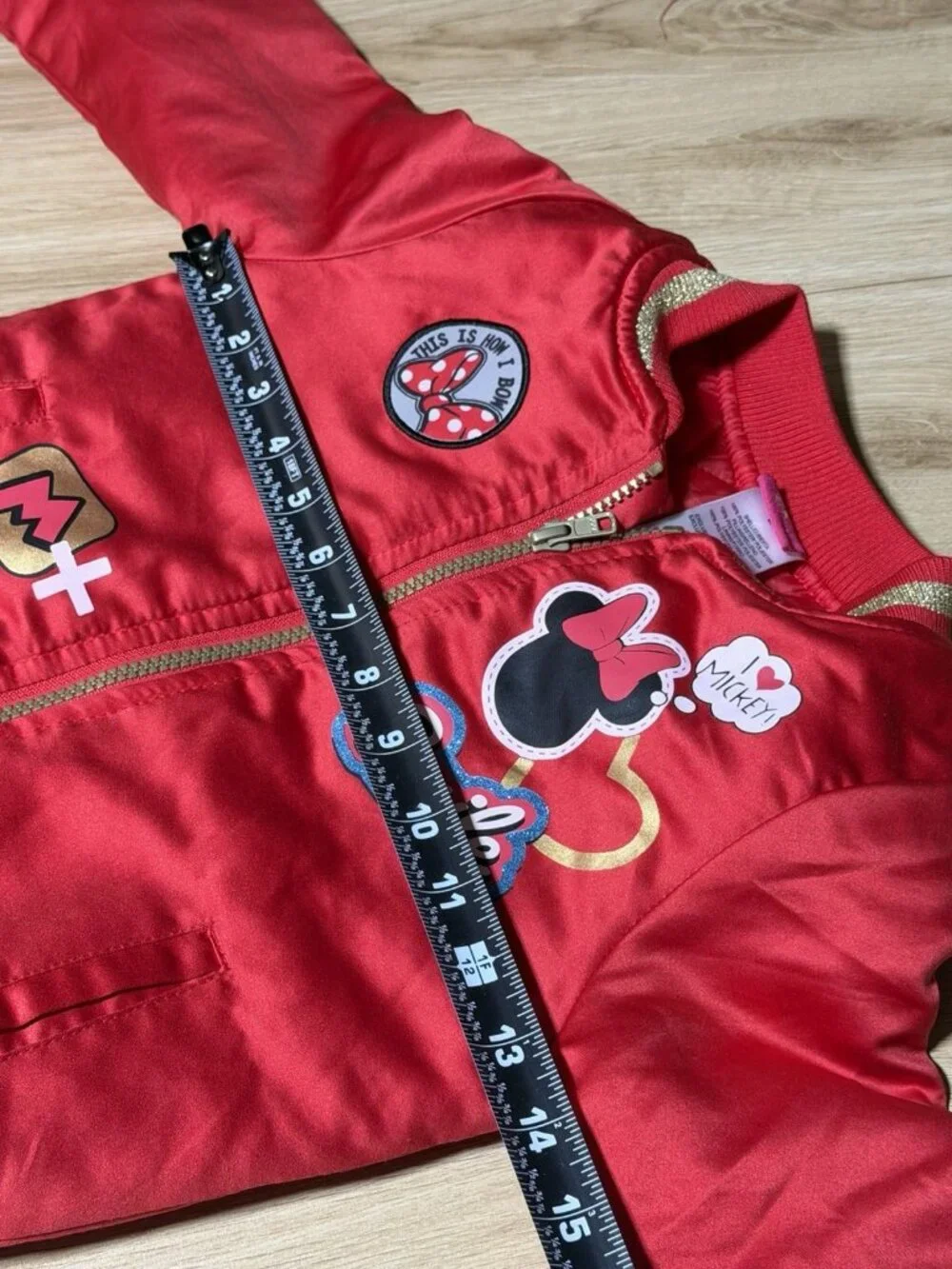 Disney Minnie Mouse Bomber Jacket Girls 5/6 Red Lined Insulated Full Zip